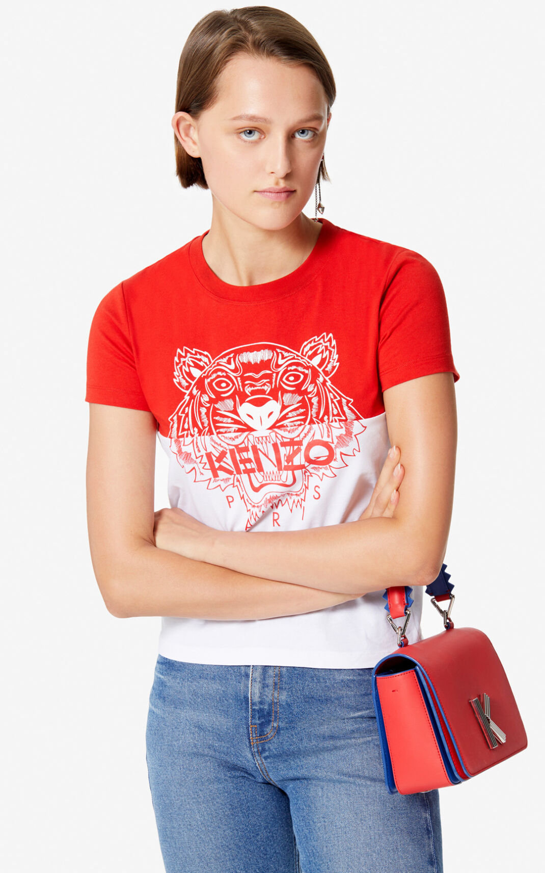 Kenzo Colorblock Tiger Camisetas Mujer Rojas | 2358690-HJ